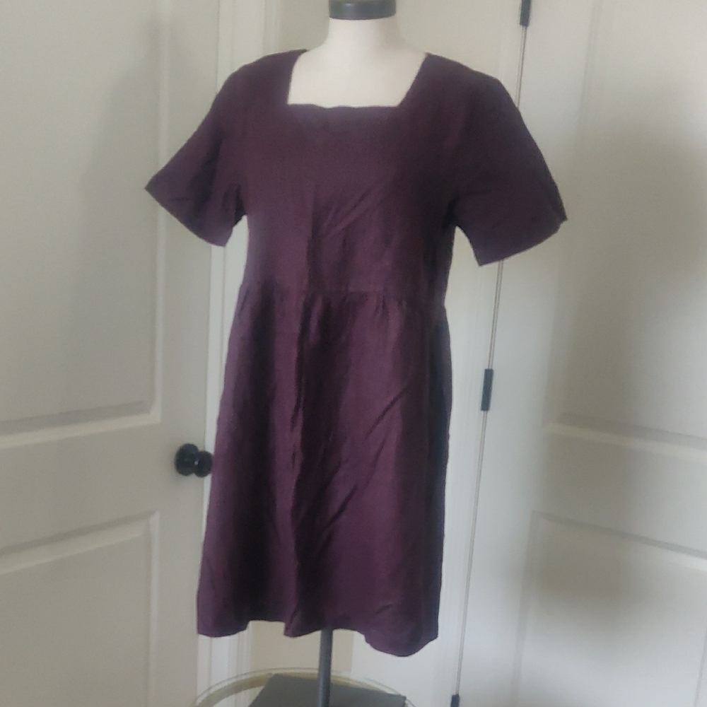 New!Sybilla Elegant Purple Women's Short Sleeve Linen Cottage Core Retro Y2Dress